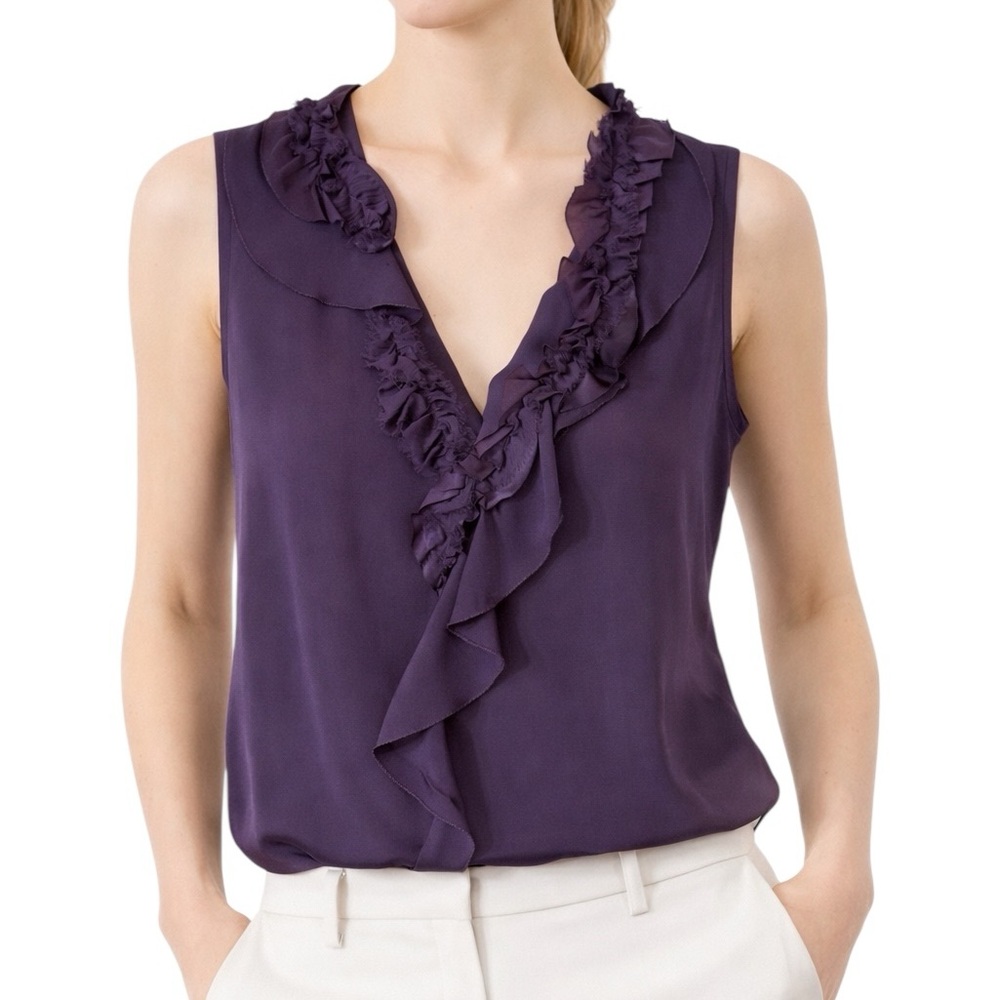 Elie Tahari Aubergine Purple Silk Top XS